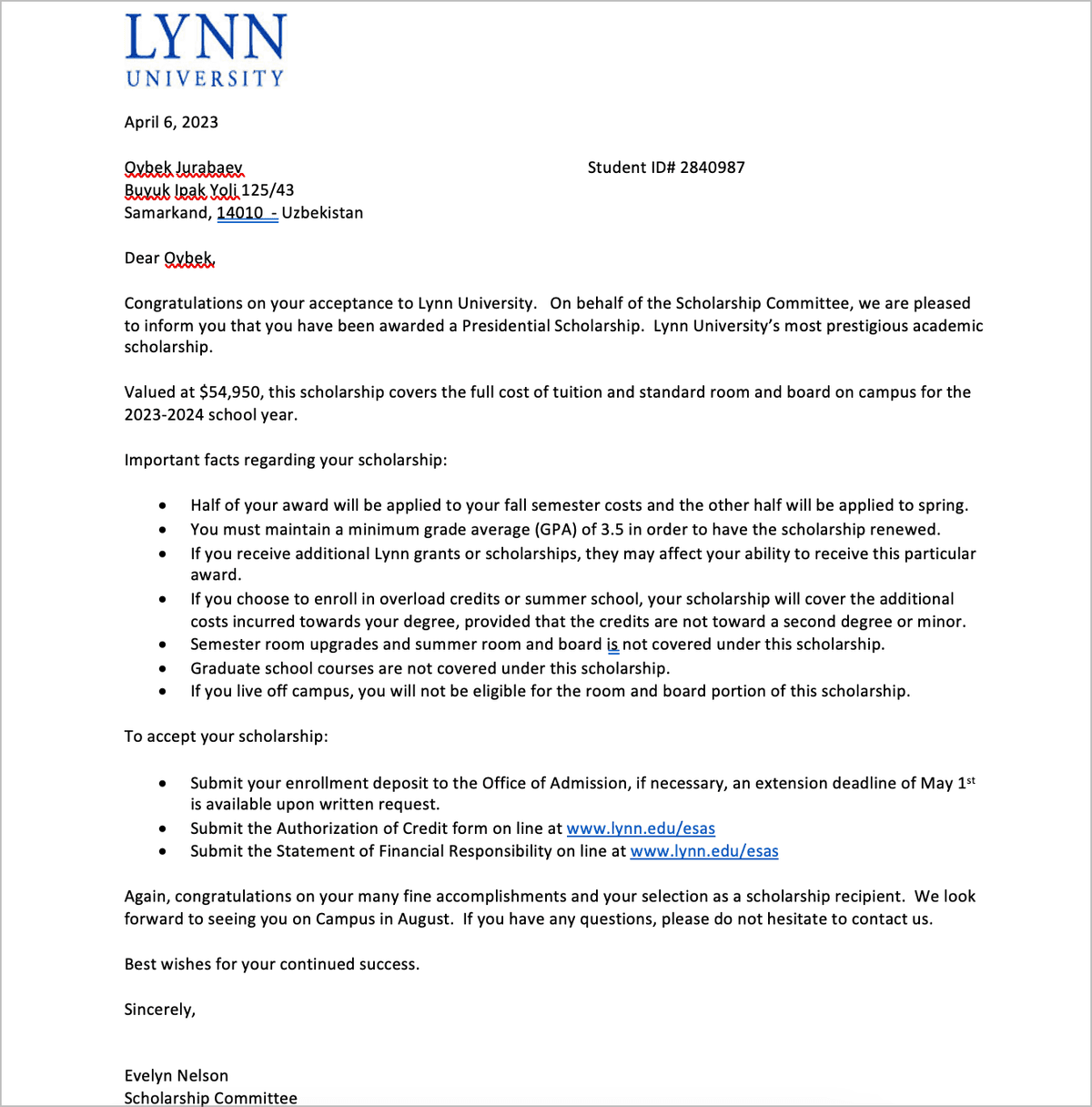Certificate from Lynn University
