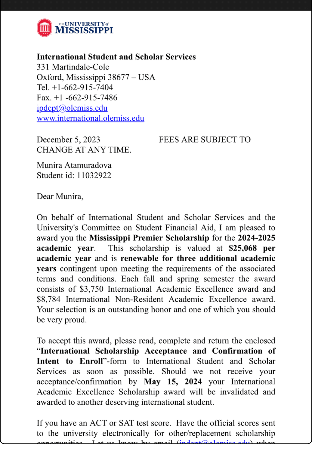 Certificate from University of Mississippi