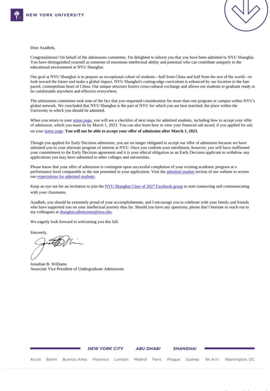 Certificate from NYU Shanghai